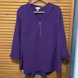 Jaclyn Smith Collection Purple Top with pockets and zipper Plus Size 3x